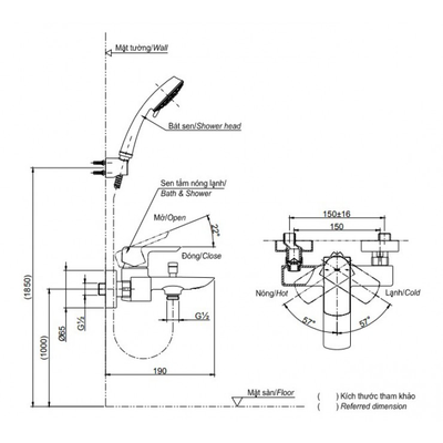 Bộ sen tắm TOTO TBG02302VA/TBW01008A nóng lạnh GO