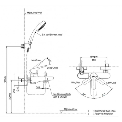 Bộ sen tắm TOTO TBG03302VA/TBW02017A nóng lạnh GR