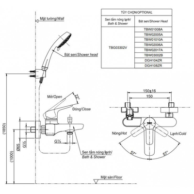 Bộ sen tắm TOTO TBG04302VA/DGH108ZR nóng lạnh GA