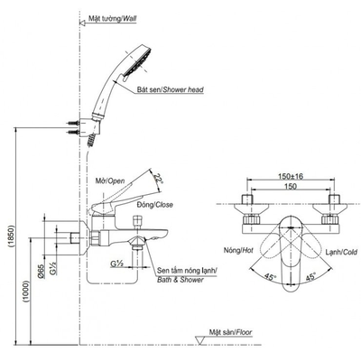 Bộ sen tắm TOTO TBS04302V/TBW07012A nóng lạnh LF