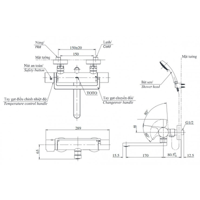 Bộ sen TBV03429V/TBW02006A tắm nhiệt độ Nhật Bản dòng GG