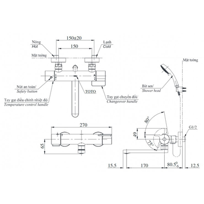 Bộ Sen tắm TBV03427V/TBW02006A nhiệt độ Nhật Bản dòng GG